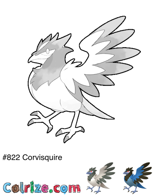 Pokemon Corvisquire coloring page + Shiny Corvisquire coloring page