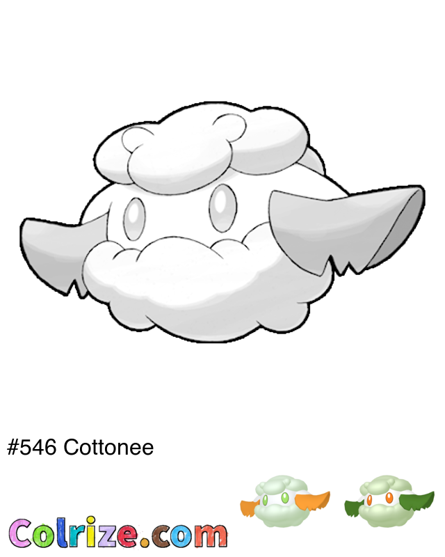 Pokemon Cottonee coloring page + Shiny Cottonee coloring page