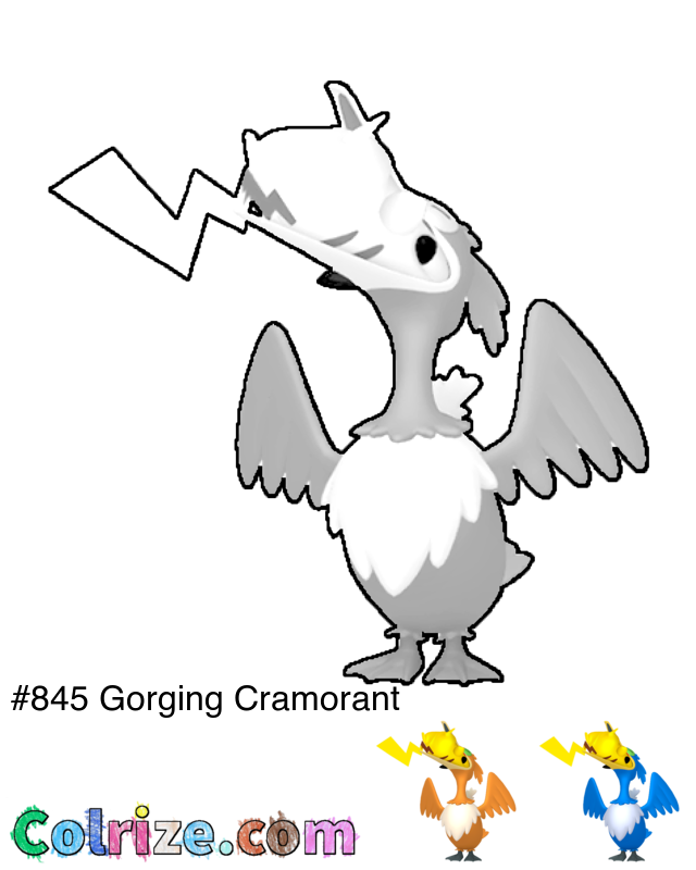 Pokemon Gorging Cramorant coloring page + Shiny Gorging Cramorant coloring page