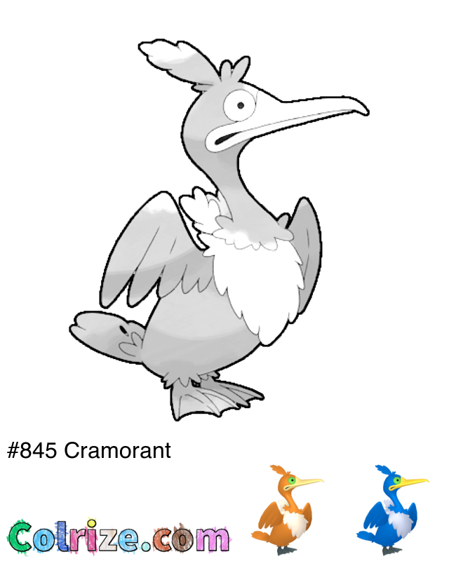 Pokemon Cramorant coloring page + Shiny Cramorant coloring page