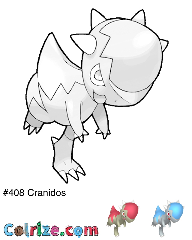 Pokemon Cranidos coloring page + Shiny Cranidos coloring page