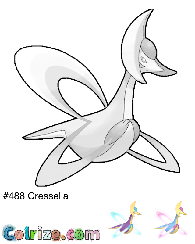 Pokemon Cresselia coloring page + Shiny Cresselia coloring page