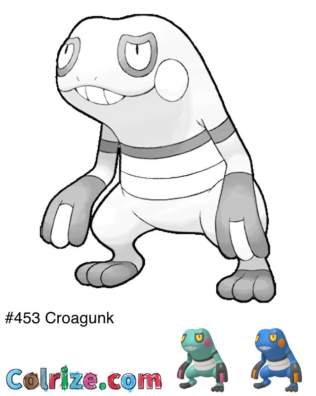 Pokemon Croagunk coloring page + Shiny Croagunk coloring page