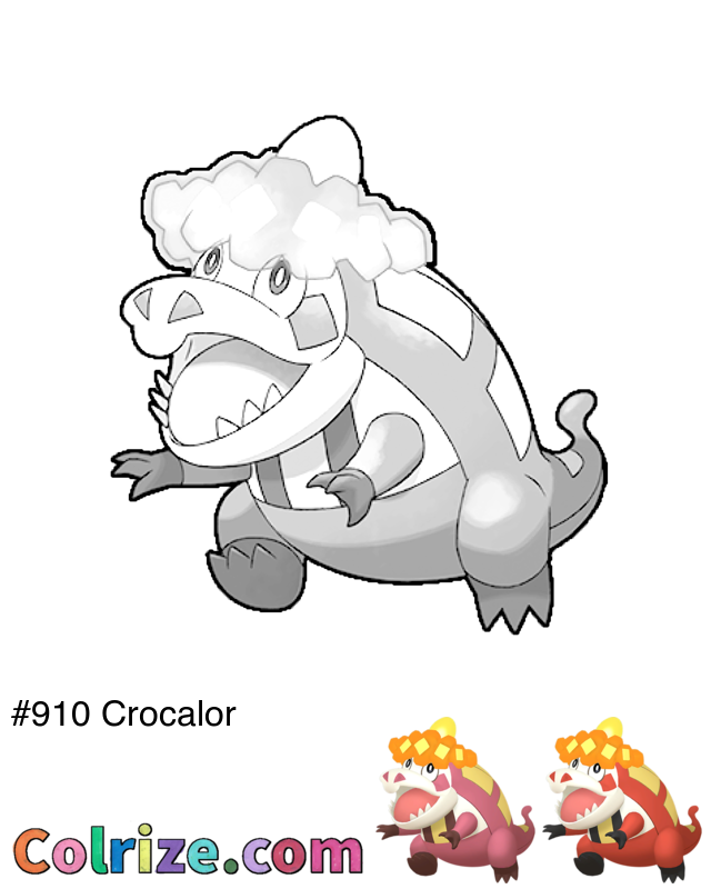 Pokemon Crocalor coloring page + Shiny Crocalor coloring page