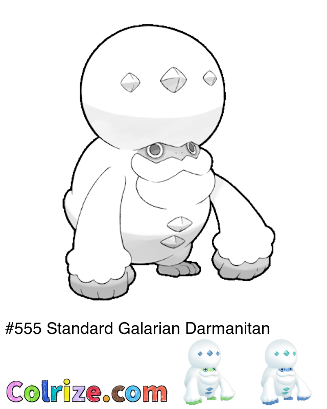 Pokemon Standard Galarian Darmanitan coloring page + Shiny Standard Galarian Darmanitan coloring page