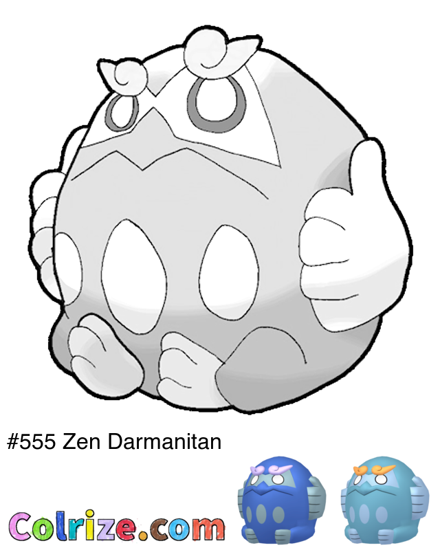 Pokemon Zen Darmanitan coloring page + Shiny Zen Darmanitan coloring page