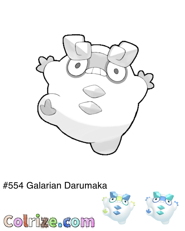 Pokemon Galarian Darumaka coloring page + Shiny Galarian Darumaka coloring page