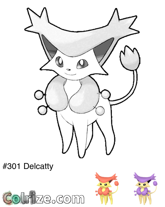 Pokemon Delcatty coloring page + Shiny Delcatty coloring page