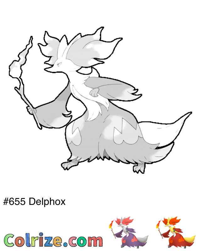 Pokemon Delphox coloring page + Shiny Delphox coloring page
