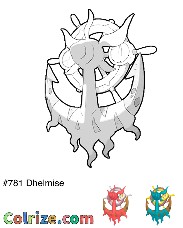 Pokemon Dhelmise coloring page + Shiny Dhelmise coloring page