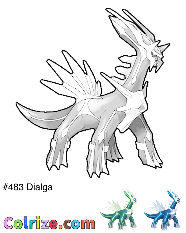 Pokemon Dialga coloring page + Shiny Dialga coloring page