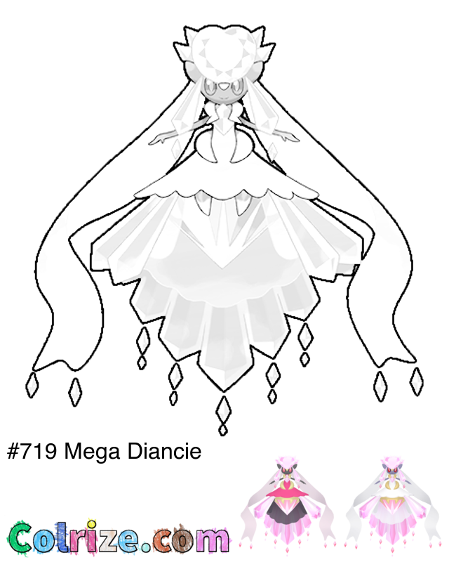 Pokemon Mega Diancie coloring page + Shiny Mega Diancie coloring page