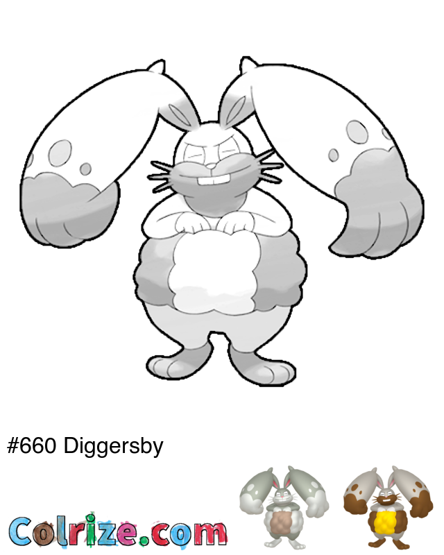 Pokemon Diggersby coloring page + Shiny Diggersby coloring page