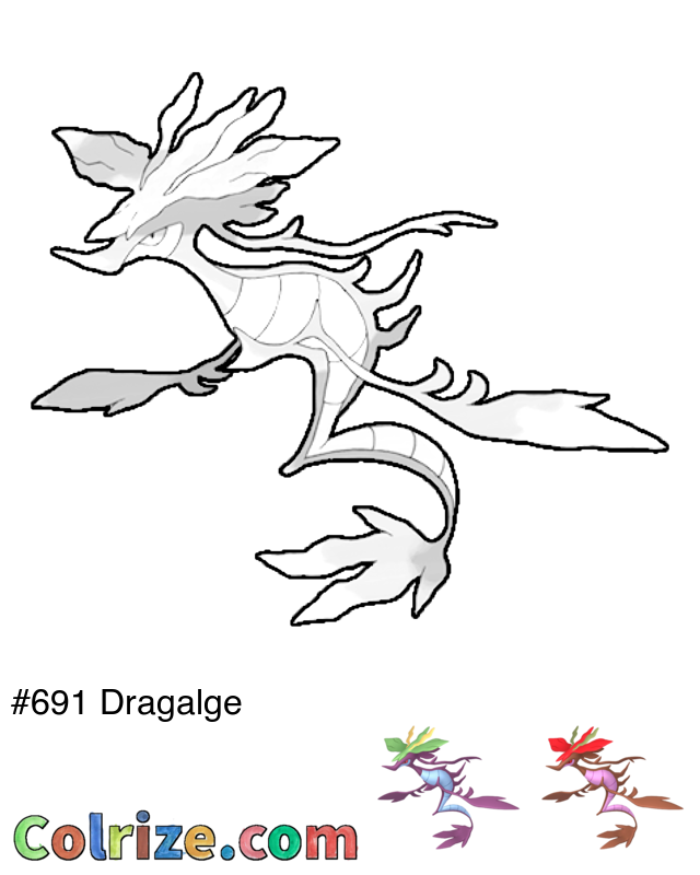 Pokemon Dragalge coloring page + Shiny Dragalge coloring page