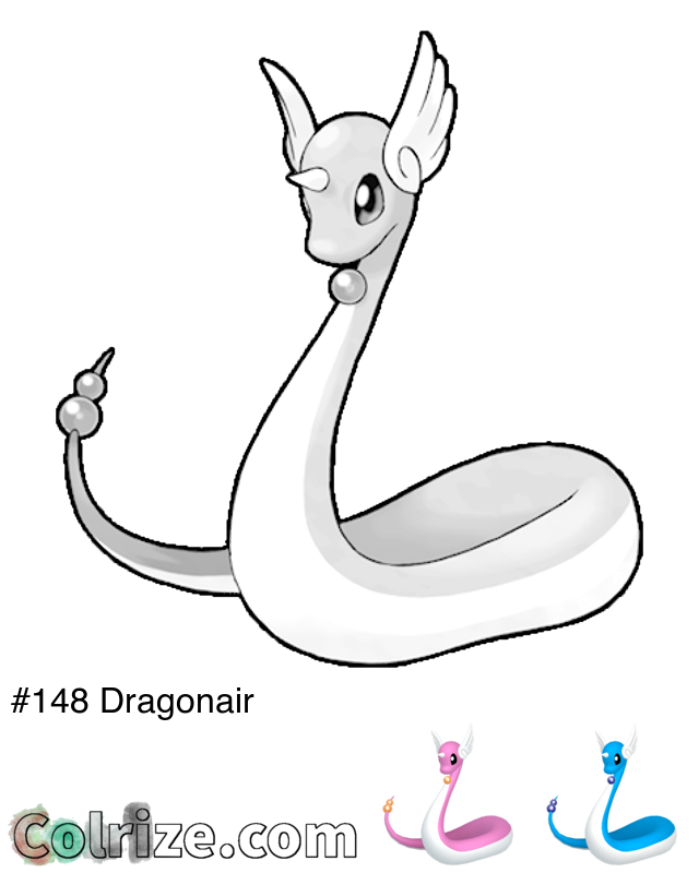 Pokemon Dragonair coloring page + Shiny Dragonair coloring page