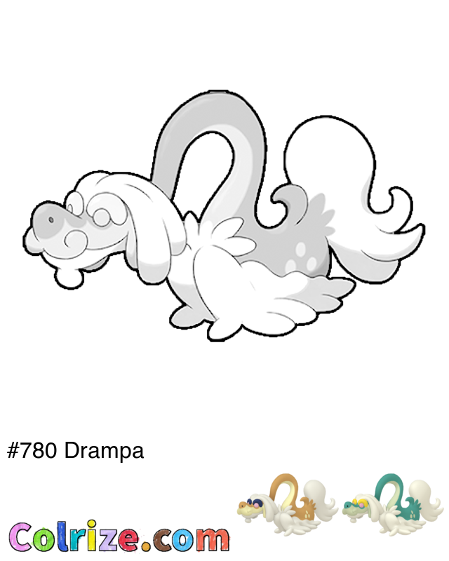 Pokemon Drampa coloring page + Shiny Drampa coloring page