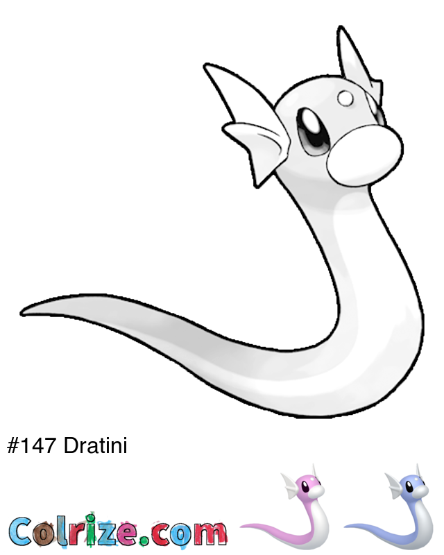 Pokemon Dratini coloring page + Shiny Dratini coloring page