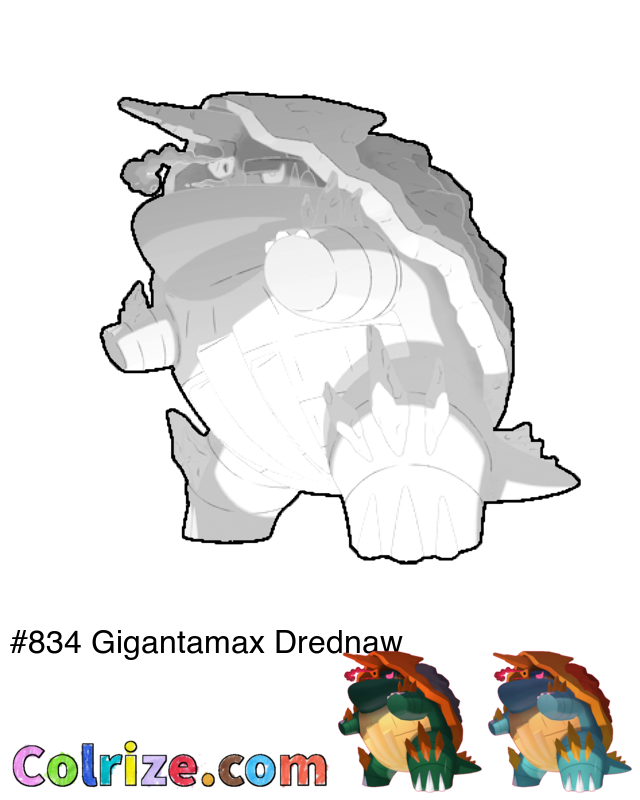 Pokemon Gigantamax Drednaw coloring page + Shiny Gigantamax Drednaw coloring page
