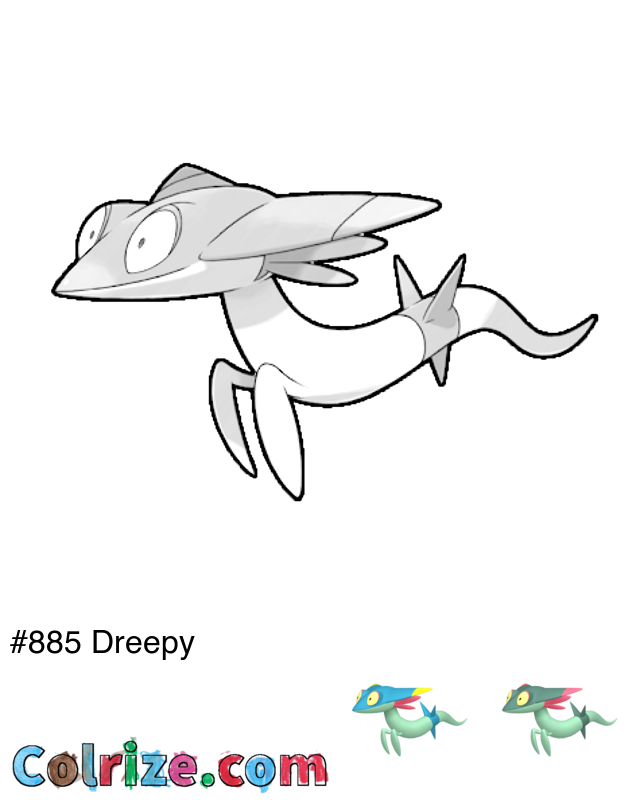 Pokemon Dreepy coloring page + Shiny Dreepy coloring page