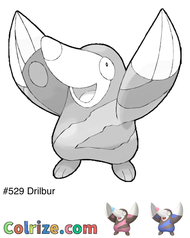 Pokemon Drilbur coloring page + Shiny Drilbur coloring page