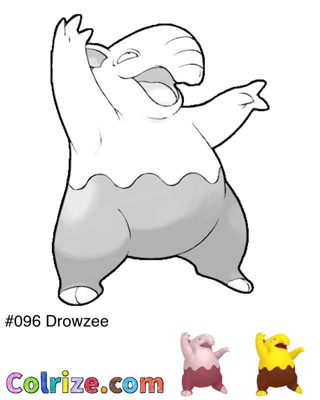 Pokemon Drowzee coloring page + Shiny Drowzee coloring page