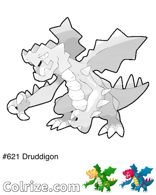 Pokemon Druddigon coloring page + Shiny Druddigon coloring page