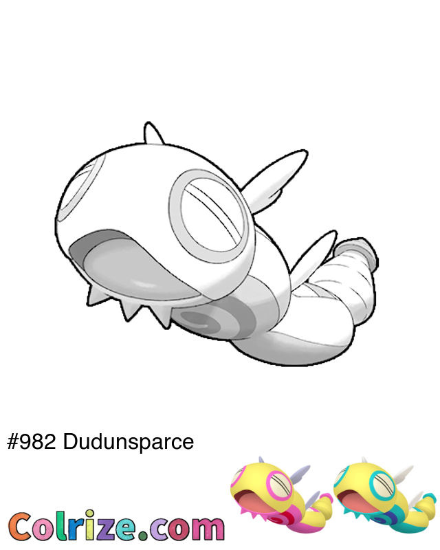 Pokemon Dudunsparce coloring page + Shiny Dudunsparce coloring page