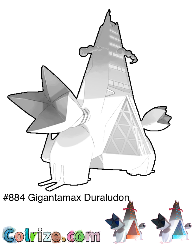 Pokemon Gigantamax Duraludon coloring page + Shiny Gigantamax Duraludon coloring page