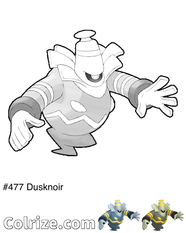 Pokemon Dusknoir coloring page + Shiny Dusknoir coloring page
