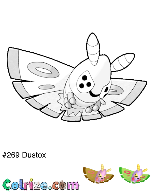 Pokemon Dustox coloring page + Shiny Dustox coloring page