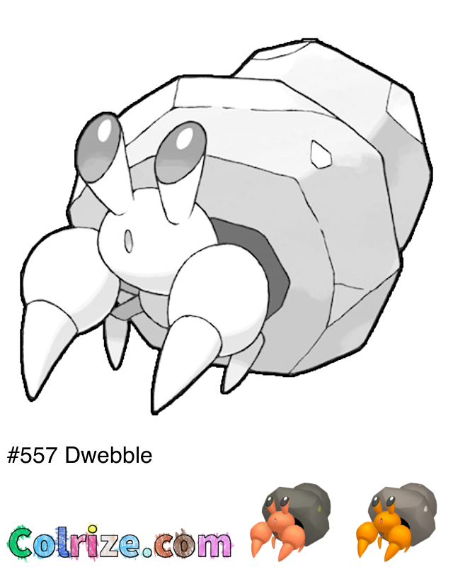 Pokemon Dwebble coloring page + Shiny Dwebble coloring page