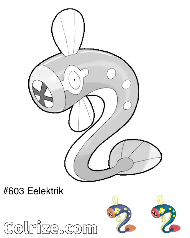 Pokemon Eelektrik coloring page + Shiny Eelektrik coloring page