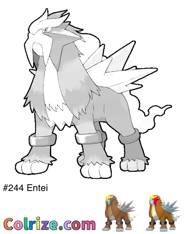 Pokemon Entei coloring page + Shiny Entei coloring page