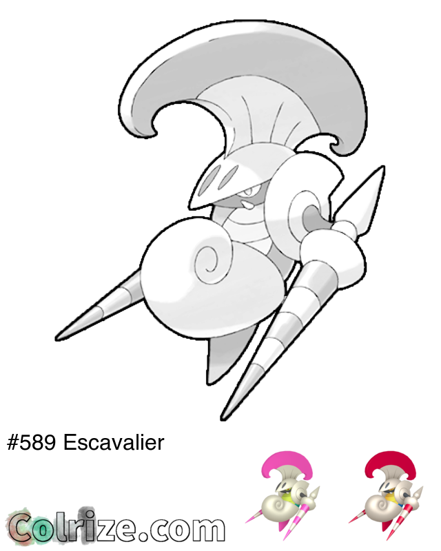 Pokemon Escavalier coloring page + Shiny Escavalier coloring page