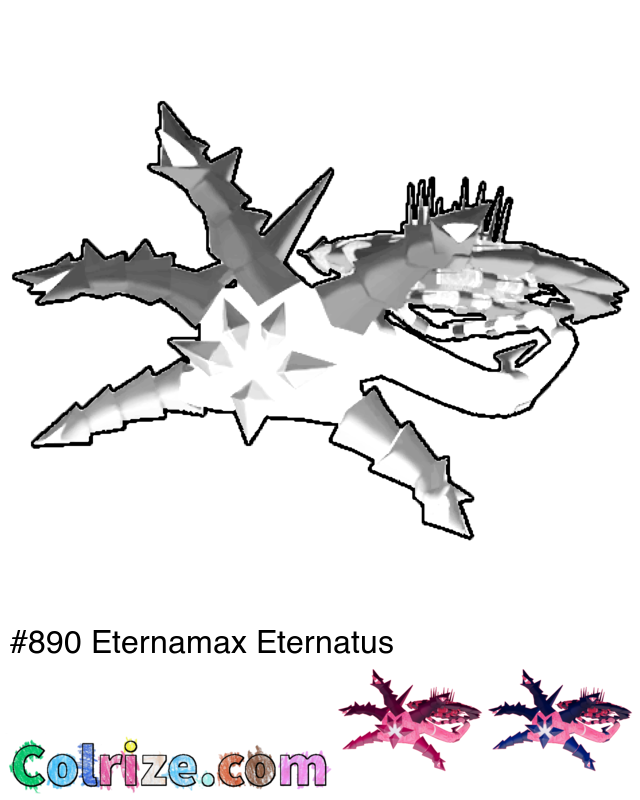 Pokemon Eternamax Eternatus coloring page + Shiny Eternamax Eternatus coloring page