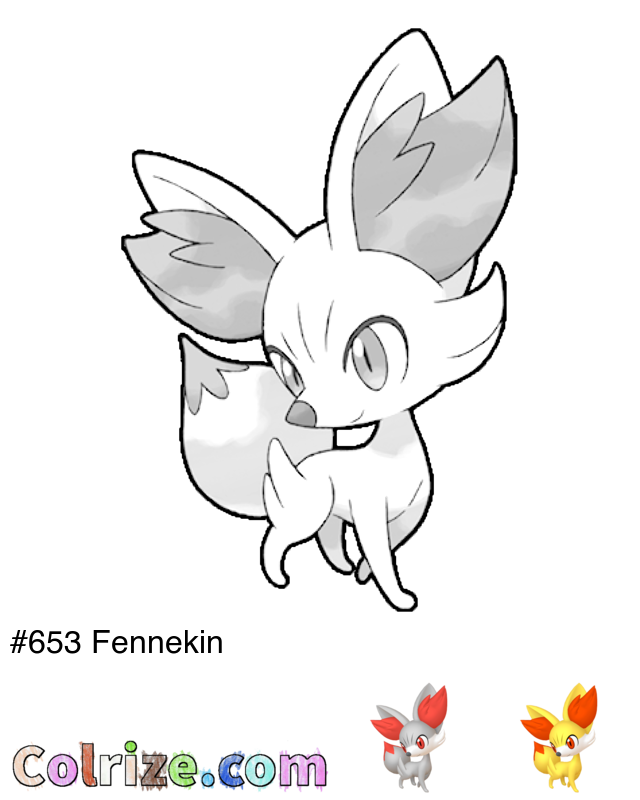 Pokemon Fennekin coloring page + Shiny Fennekin coloring page