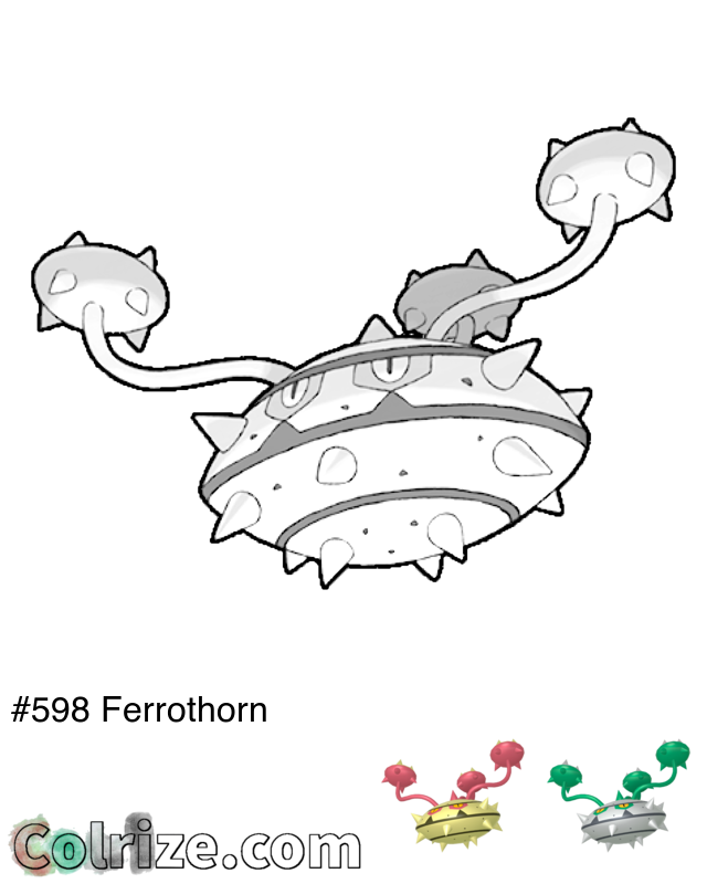 Pokemon Ferrothorn coloring page + Shiny Ferrothorn coloring page