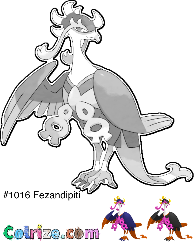Pokemon Fezandipiti coloring page + Shiny Fezandipiti coloring page