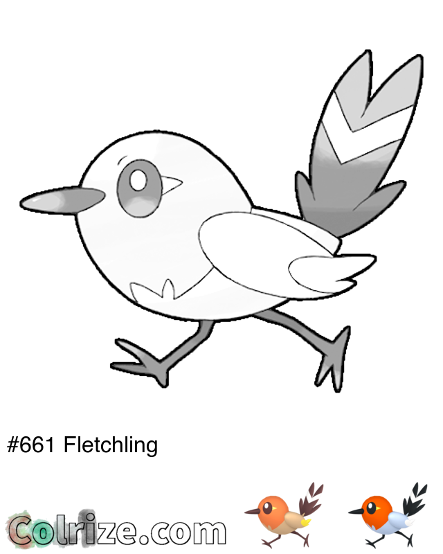 Pokemon Fletchling coloring page + Shiny Fletchling coloring page