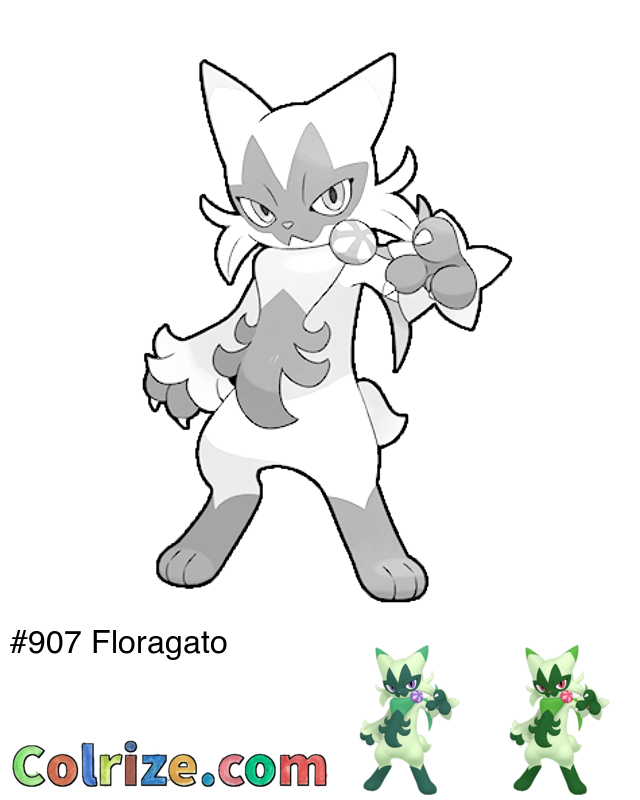 Pokemon Floragato coloring page + Shiny Floragato coloring page