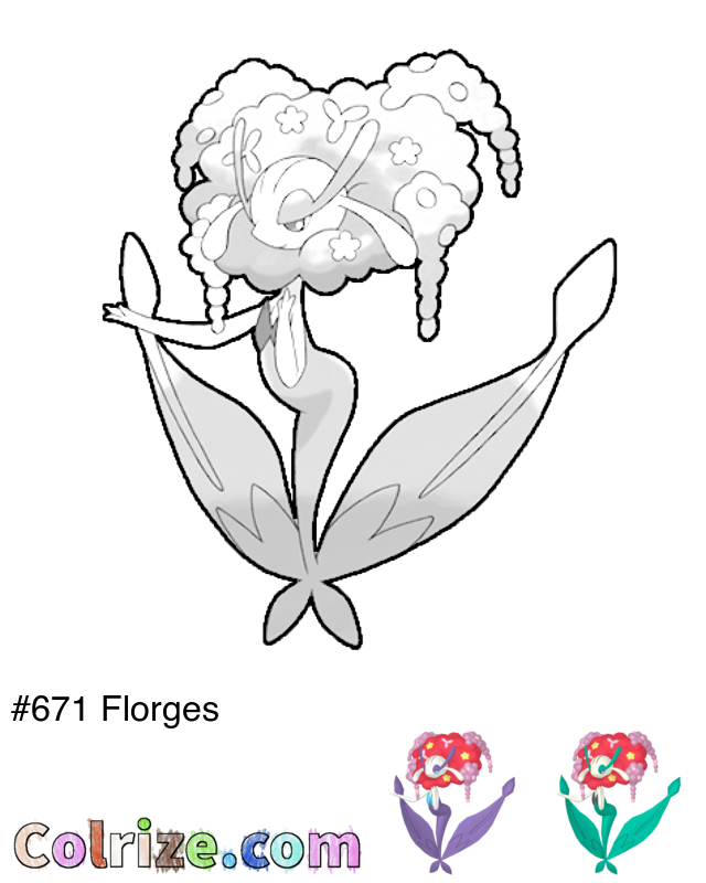 Pokemon Florges coloring page + Shiny Florges coloring page