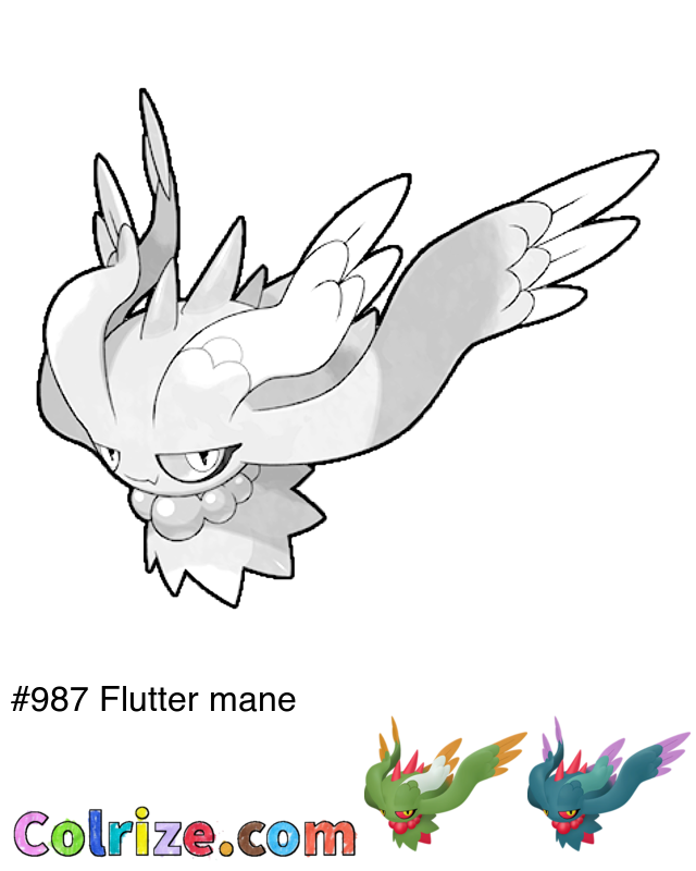 Pokemon Flutter mane coloring page + Shiny Flutter mane coloring page