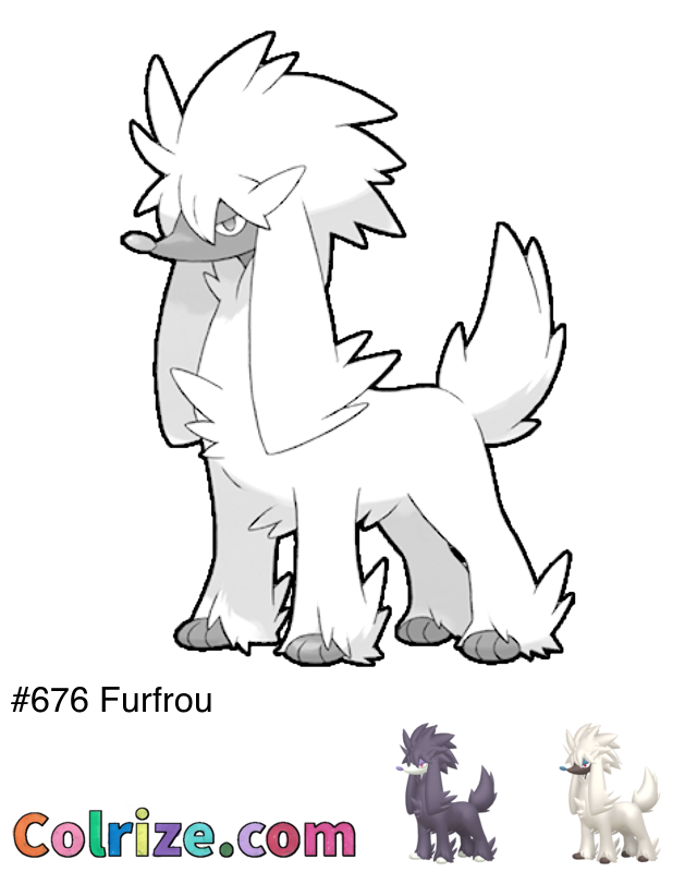 Pokemon Furfrou coloring page + Shiny Furfrou coloring page