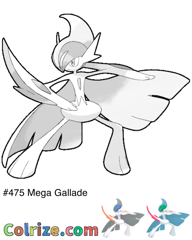 Pokemon Mega Gallade coloring page + Shiny Mega Gallade coloring page