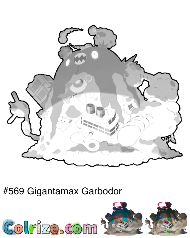 Pokemon Gigantamax Garbodor coloring page + Shiny Gigantamax Garbodor coloring page