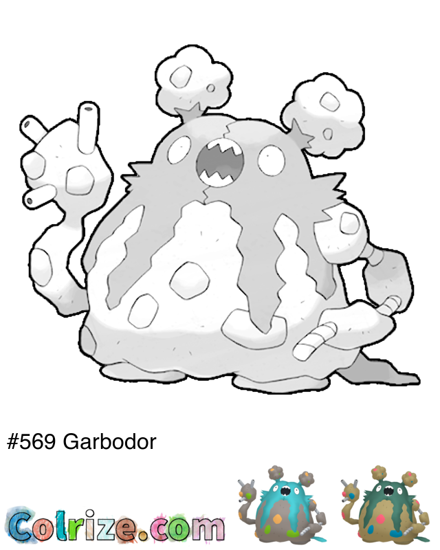 Pokemon Garbodor coloring page + Shiny Garbodor coloring page