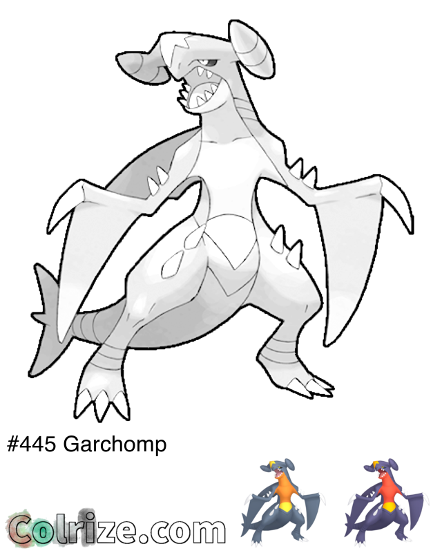 Pokemon Garchomp coloring page + Shiny Garchomp coloring page