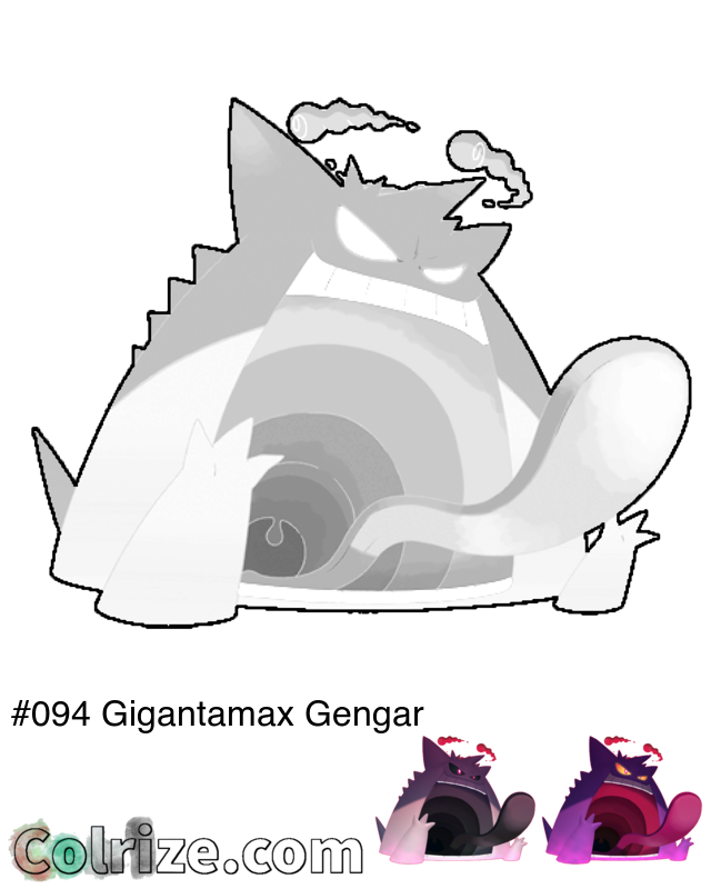 Pokemon Gigantamax Gengar coloring page + Shiny Gigantamax Gengar coloring page