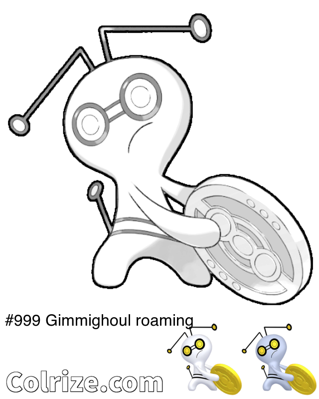 Pokemon Gimmighoul roaming coloring page + Shiny Gimmighoul roaming coloring page