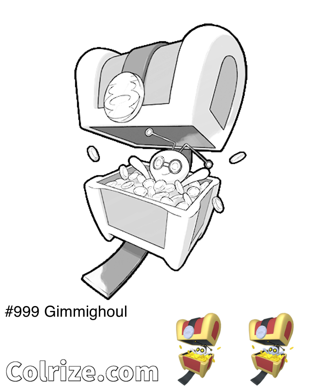 Pokemon Gimmighoul coloring page + Shiny Gimmighoul coloring page